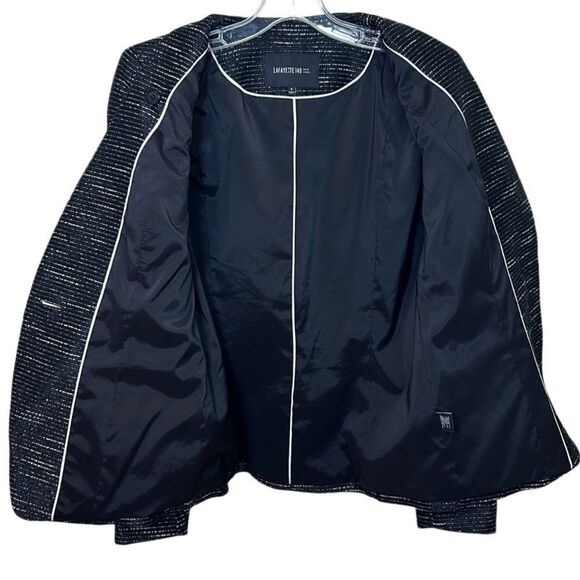 Lafayette 148 - Women’s Tweed Blazer, Silk Blend, Asymmetric, Black/White Size 4 - Picture 10 of 17